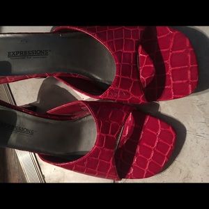 Red faux croc upper slide heel